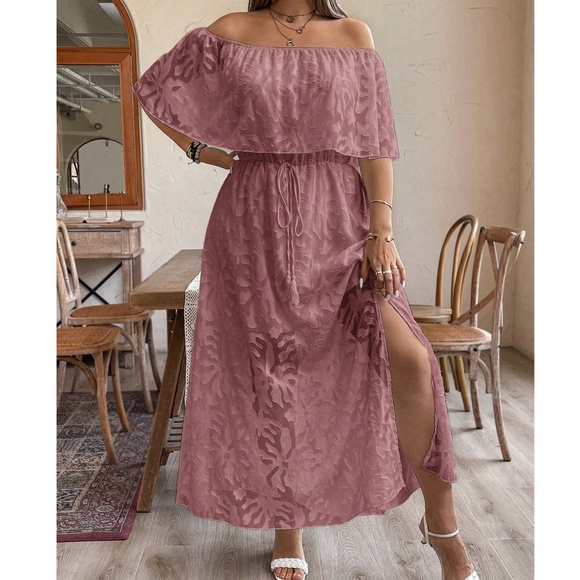 Plus Floral Print Off Shoulder Ruffle Maxi Dress - Picture 3 of 10